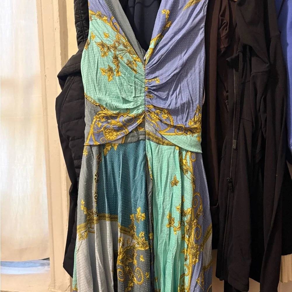 Versace Blue and Gold v neck dress US 8 / IT 44 - Picture 3 of 5
